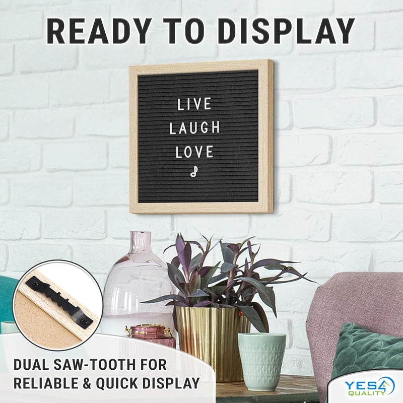 YES4QUALITY Felt Letter Board - 10x10”, Black - 170 Letters, Numbers & Emojis for Celebrations & Announcements - Customizable Message Letterboard w/Wooden Frame for Home Decor & Office Use - by - Image 3
